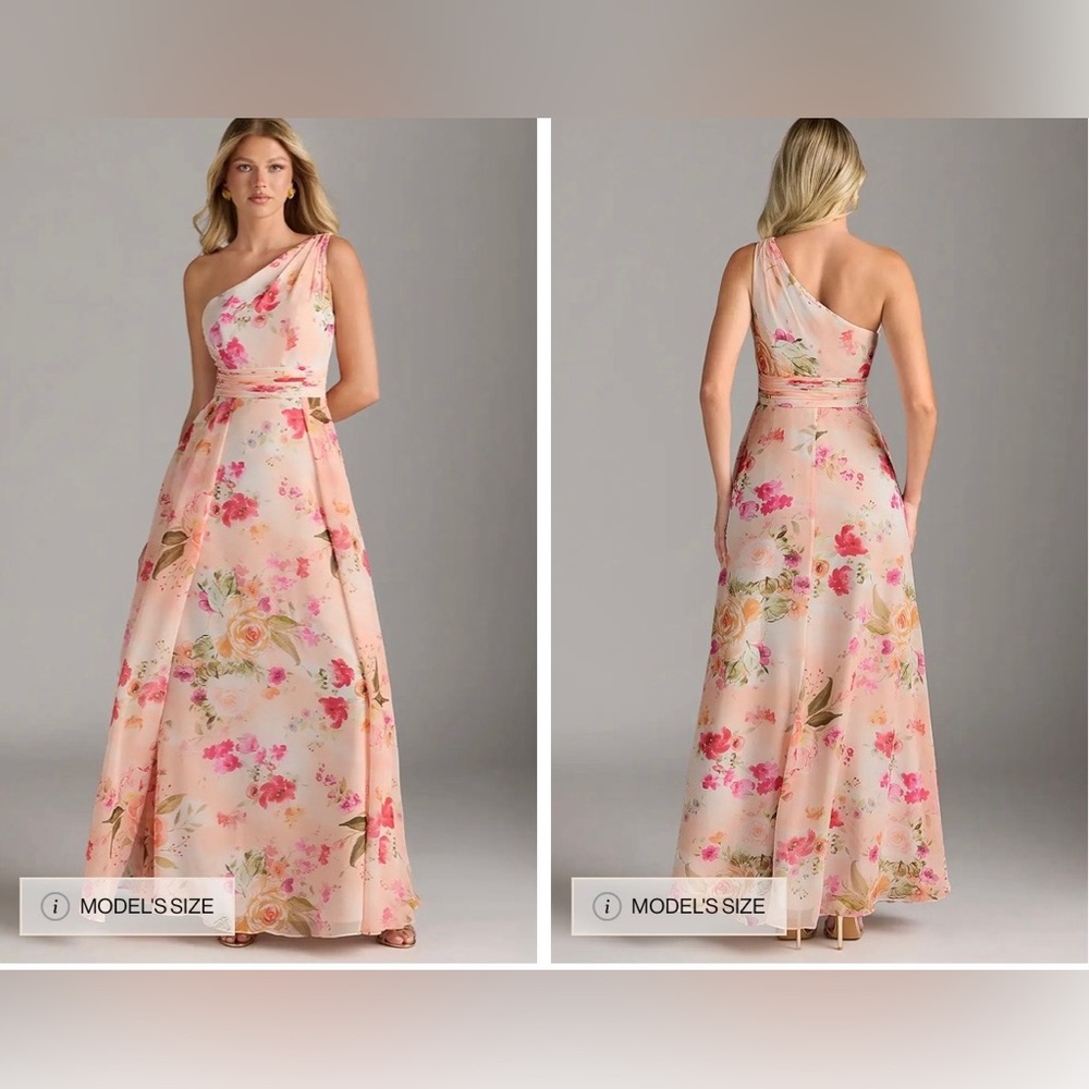Azazie One-Shoulder Floral Dress in Pink and Cream